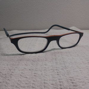 UNISEX CLIC FLEX READERS MAGNETIC BRIDGE RUBBER BACK +2.5 BLUE / ORANGE EUC